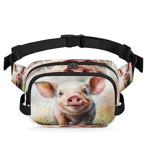 Retro Cute Piggy Fanny Pack for Men Women, Fashionable Crossbody Belt Bags Square Waist Pack with Adjustable Strap for Travel Hiking Workout Cycling Running von cfpolar