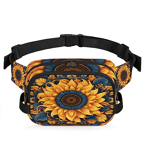 Retro Floral Ethnic Sunflower Fanny Pack for Men Women, Fashionable Crossbody Belt Bags Square Waist Pack with Adjustable Strap for Travel Hiking Workout Cycling Running von cfpolar