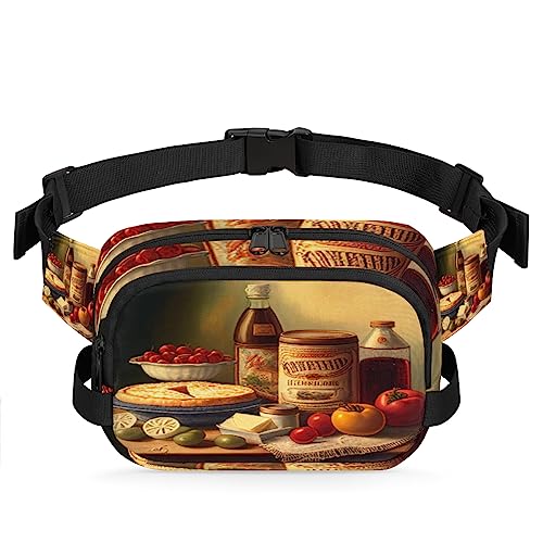 Retro Food Pattern Fanny Pack for Men Women, Fashionable Crossbody Belt Bags Square Waist Pack with Adjustable Strap for Travel Hiking Workout Cycling Running von cfpolar