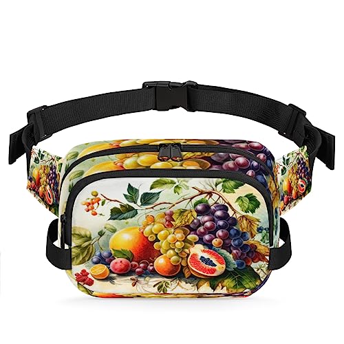Retro Fruits Painting Fanny Pack for Men Women, Fashionable Crossbody Belt Bags Square Waist Pack with Adjustable Strap for Travel Hiking Workout Cycling Running von cfpolar
