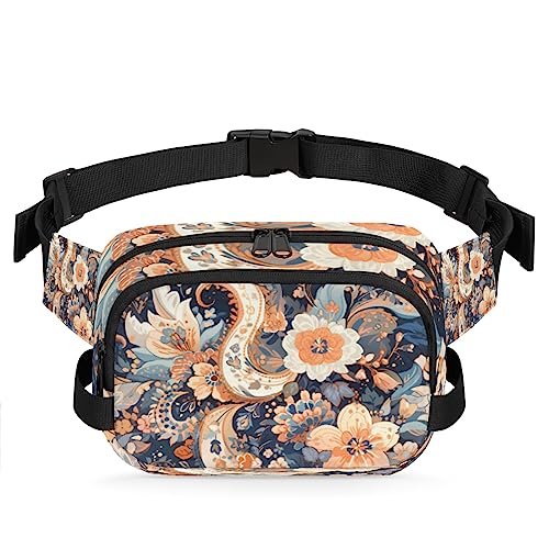 Retro Paisley Flower Fanny Pack for Men Women, Fashionable Crossbody Belt Bags Square Waist Pack with Adjustable Strap for Travel Hiking Workout Cycling Running von cfpolar