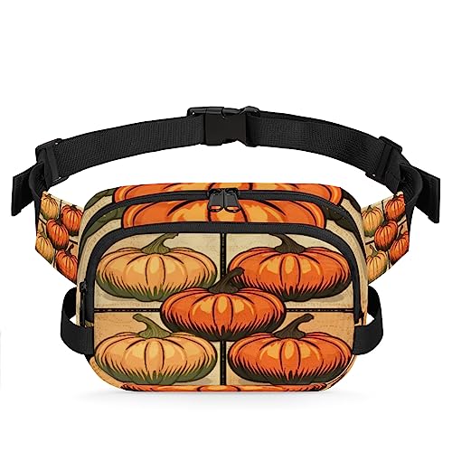 Retro Pumpkin Stamp Style Fanny Pack for Men Women, Fashionable Crossbody Belt Bags Square Waist Pack with Adjustable Strap for Travel Hiking Workout Cycling Running von cfpolar