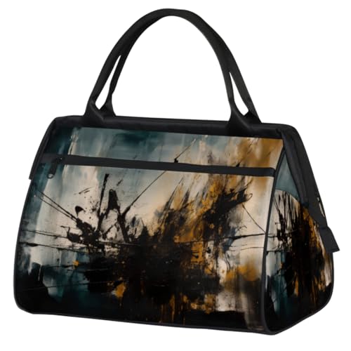 Retro Schwarz Graffiti Art Turnbeutel für Damen Herren, Reise Sport Duffel Bag mit Trolleyhülle, wasserdichte Sport Gym Bag Weekender Übernachtung Tasche Carry On Tote Bag für Reisen Gym Sport, Retro von cfpolar