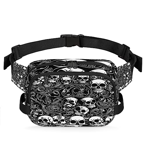 Retro Skull Fanny Pack for Men Women, Fashionable Crossbody Belt Bags Square Waist Pack with Adjustable Strap for Travel Hiking Workout Cycling Running von cfpolar