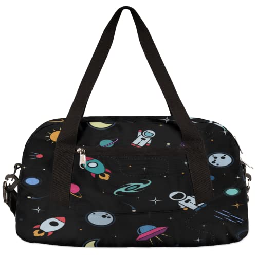 Rocket Airship Earth Astronaut Kinder Duffle Bag Mädchen Tanztasche Leicht Wasserabweisend Faltbar Sport Gym Bag Weekender Übernachtung Übernachtung Handgepäck Reisetasche für Jungen Mädchen von cfpolar