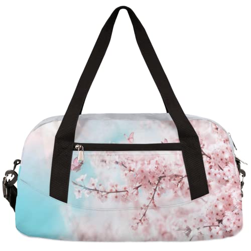 Rosa Schmetterling Kirschblüte Kinder Duffle Bag Mädchen Tanztasche Leicht Wasserabweisend Faltbar Sport Gym Bag Weekender Übernachtung Übernachtung Handgepäck Reisetasche für Jungen Mädchen von cfpolar