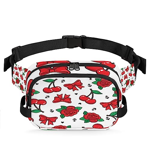 Rose Cherry Bow Anchor Heart Fanny Pack for Men Women, Fashionable Crossbody Belt Bags Square Waist Pack with Adjustable Strap for Travel Hiking Workout Cycling Running von cfpolar