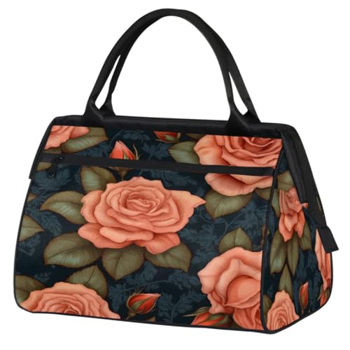 Rose Flowers Leaves Gym Bag for Women Men, Travel Sports Duffel Bag with Trolley Sleeve, Waterproof Sports Gym Bag Weekender Overnight Bag Carry On Tote Bag for Travel Gym Sport, Rose Blumen Blätter, von cfpolar