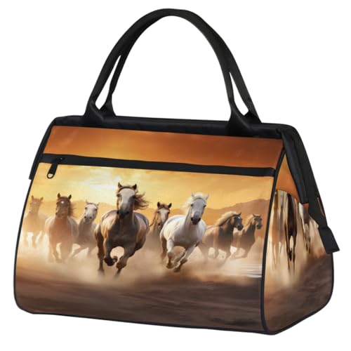 Running Horses Sunrise Gym Bag for Women Men, Travel Sports Duffel Bag with Trolley Sleeve, Waterproof Sports Gym Bag Weekender Overnight Bag Carry On Tote Bag for Gym Sport Travel, Running Horses von cfpolar