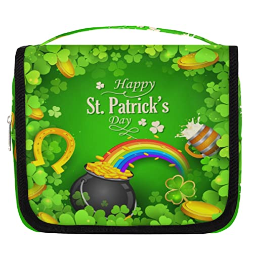 Saint Patricks Day Rainbow Clover Leaf Hanging Travel Toiletry Bag, Portable Makeup Cosmetic Bag for Women with Hanging Hook, Water-resistant Toiletry Kit Organizer for Toiletries Shower Bathroom von cfpolar