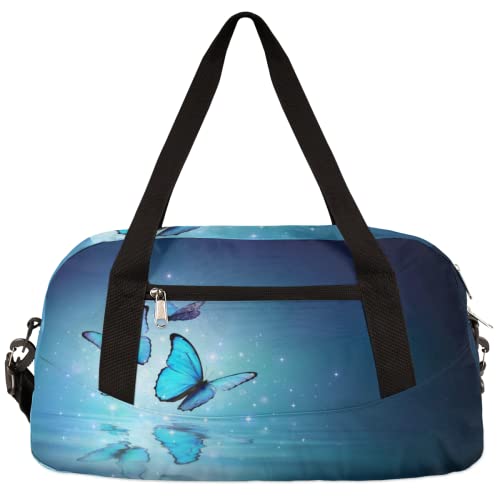 Schmetterling auf dem See Kinder Duffle Bag Mädchen Tanztasche Leicht Wasserabweisend Faltbar Sport Gym Bag Weekender Übernachtung Übernachtung Handgepäck Reisetasche für Jungen Mädchen von cfpolar