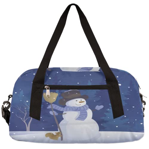 Schneemann Besen Wald Kinder Duffle Bag Mädchen Tanztasche Leicht Wasserabweisend Faltbar Sport Gym Bag Weekender Übernachtung Übernachtung Handgepäck Reisetasche für Jungen Mädchen von cfpolar