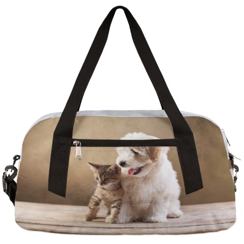 Schöne Katze Hund Bank Kinder Duffle Bag Mädchen Tanztasche Leicht Wasserabweisend Faltbar Sport Gym Bag Weekender Übernachtung Übernachtung Handgepäck Reisetasche für Jungen Mädchen von cfpolar