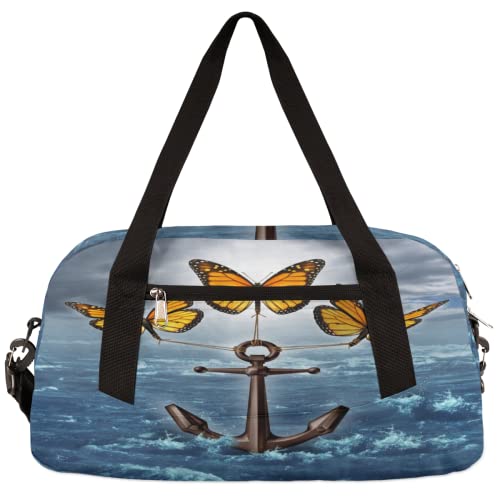 Sea Anchor Schmetterling Kinder Duffle Bag Mädchen Tanztasche Leicht Wasserabweisend Faltbar Sport Gym Bag Weekender Übernachtung Übernachtung Handgepäck Reisetasche für Jungen Mädchen von cfpolar