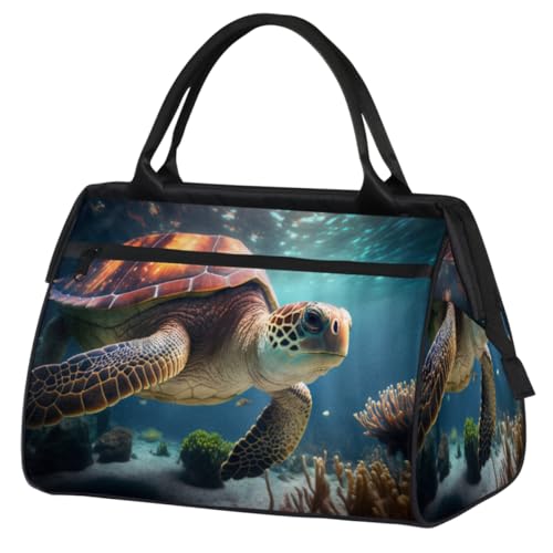 Sea Animal Sea Turtle Gym Bag for Women Men, Travel Sports Duffel Bag with Trolley Sleeve, Waterproof Sports Gym Bag Weekender Overnight Bag Carry On Tote Bag for Travel Gym Sport, Meerestier von cfpolar