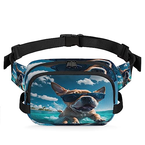 Sea Cute Anima Dog With Glasses Fanny Pack for Men Women, Waterproof Travel Square Waist Bag Pack, Crossbody Chest Belt Bum Sling Shoulder Bag Purse for Hiking Cycling Running Travel, Multi39, von cfpolar