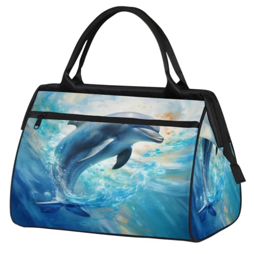 Sea Cute Dolphin Gym Bag for Women Men, Travel Sports Duffel Bag with Trolley Sleeve, Waterproof Sports Gym Bag Weekender Overnight Bag Carry On Tote Bag for Travel Gym Sport, Sea Cute Delphin, von cfpolar