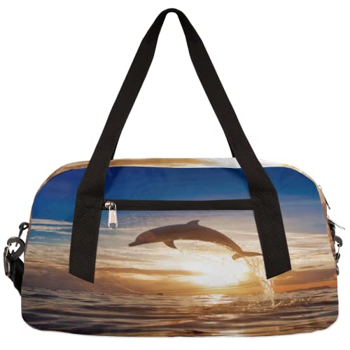 Sea Ocean Delphin Sunset Kinder Duffle Bag Mädchen Tanztasche Leicht Wasserabweisend Faltbar Sport Gym Bag Weekender Übernachtung Übernachtung Handgepäck Reisetasche für Jungen Mädchen von cfpolar