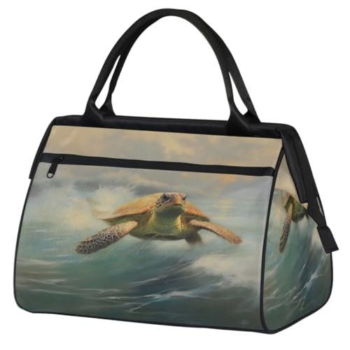 Sea Turtle Waves Gym Bag for Women Men, Travel Sports Duffel Bag with Trolley Sleeve, Waterproof Sports Gym Bag Weekender Overnight Bag Carry On Tote Bag for Travel Gym Sport, Meeresschildkröte von cfpolar