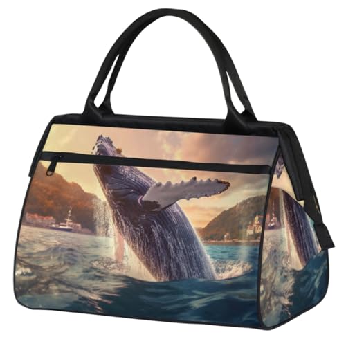 Sea Whale Gym Bag for Women Men, Travel Sports Duffel Bag with Trolley Sleeve, Waterproof Sports Gym Bag Weekender Overnight Bag Carry On Tote Bag for Travel Gym Sport, Meerwal, 15.2*8.3*11.6 in von cfpolar