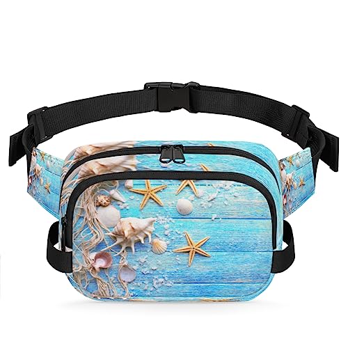 Seashell Seestern Seil Holz Fanny Pack für Männer Frauen, wasserdichte Reise Quadratische Hüfttasche Pack, Crossbody Brustgurt Bum Sling Umhängetasche Geldbörse für Reisen Wandern Radfahren Laufen, von cfpolar