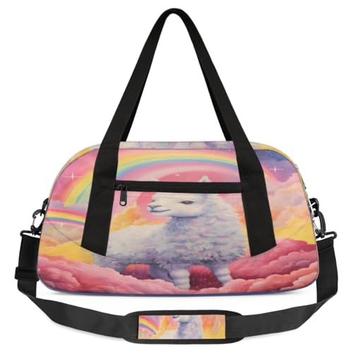 Sky Rainbow Cloud Alpaca Kinder-Duffle-Tasche, leicht, wasserabweisend, faltbar, Sporttasche, Wochenender, Übernachtung, Handgepäcktasche für Schule, Praxis, Reisen, Jungen und Mädchen, Mehrfarbig von cfpolar