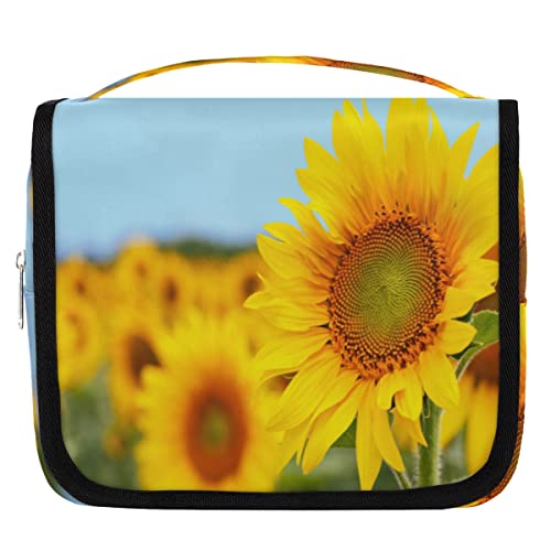 Sky Sunflower Field Hanging Travel Toiletry Bag, Portable Makeup Cosmetic Bag for Women with Hanging Hook, Water-resistant Toiletry Kit Organizer for Toiletries Shower Bathroom Cosmetics Accessories von cfpolar