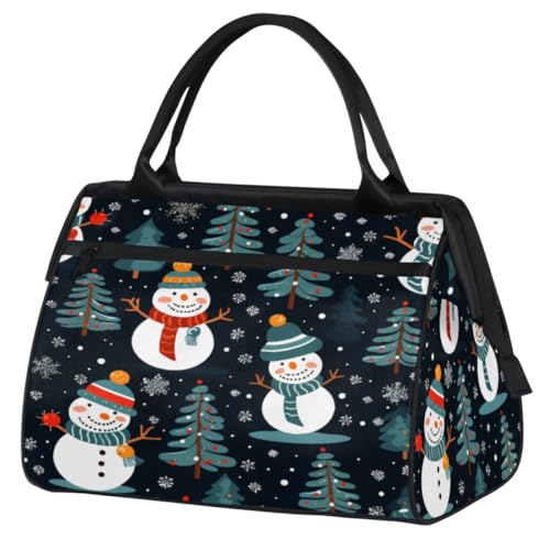 Snowmen Tree Snowflakes Gym Bag for Women Men, Travel Sports Duffel Bag with Trolley Sleeve, Waterproof Sports Gym Bag Weekender Overnight Bag Carry On Tote Bag for Travel Gym Sport, Schneemänner Baum von cfpolar