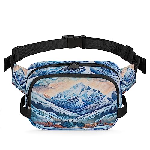 Snowy Mountains Painting Fanny Pack for Men Women, Fashionable Crossbody Belt Bags Square Waist Pack with Adjustable Strap for Travel Hiking Workout Cycling Running von cfpolar