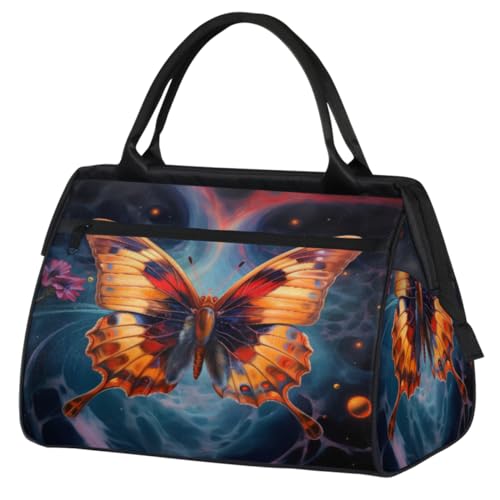 Space Butterfly Flowers Gym Bag for Women Men, Travel Sports Duffel Bag with Trolley Sleeve, Waterproof Sports Gym Bag Weekender Overnight Bag Carry On Tote Bag for Gym Sport Travel, Weltraum von cfpolar