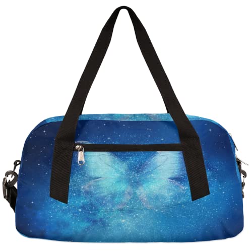 Space Butterfly Kinder Duffle Bag Mädchen Tanztasche Leicht Wasserabweisend Faltbar Sport Gym Bag Weekender Übernachtung Übernachtung Handgepäck Reisetasche für Jungen Mädchen von cfpolar