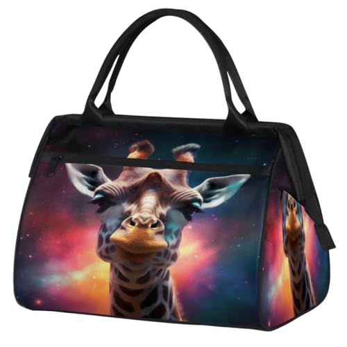 Space Galaxy Cute Giraffe Gym Bag for Women Men, Travel Sports Duffel Bag with Trolley Sleeve, Waterproof Sports Gym Bag Weekender Overnight Bag Carry On Tote Bag for Gym Sport Travel, von cfpolar