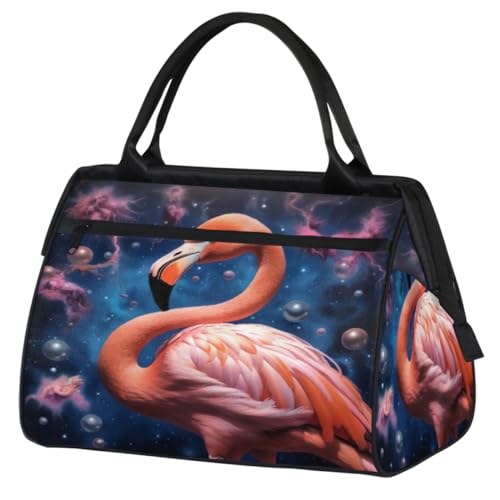 Space Planet Flamingo Turnbeutel für Damen und Herren, Reise-Sporttasche mit Trolley-Hülle, wasserdichte Sporttasche, Wochenend-Übernachtungstasche, Tragetasche für Fitnessstudio, Sport, Reisen, Space von cfpolar