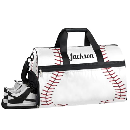 Sport Baseball Personalisierte Turnbeutel für Jungen Männer, Personalisierte Benutzerdefinierte Sport Reise Duffle Bag Kundenspezifische Tanztasche Weekender Übernachtung Tasche, Baseball Red von cfpolar