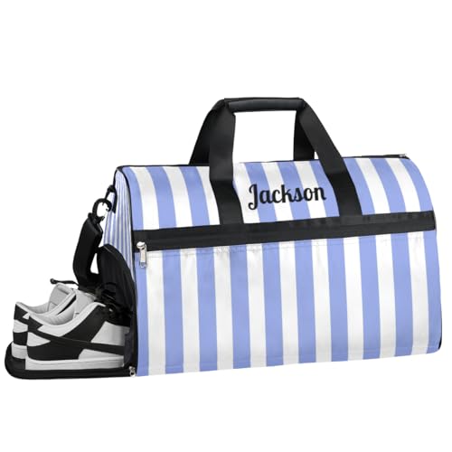 Sport Baseball Personalisierte Turnbeutel für Jungen Männer, Personalisierte Benutzerdefinierte Sport Reise Duffle Bag Kundenspezifische Tanztasche Weekender Übernachtung Tasche, Blau weiß gestreift, von cfpolar