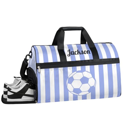 Sport Baseball Personalisierte Turnbeutel für Jungen Männer, Personalisierte Benutzerdefinierte Sport Reise Duffle Bag Kundenspezifische Tanztasche Weekender Übernachtung Tasche, Fußball Blau Weiß von cfpolar