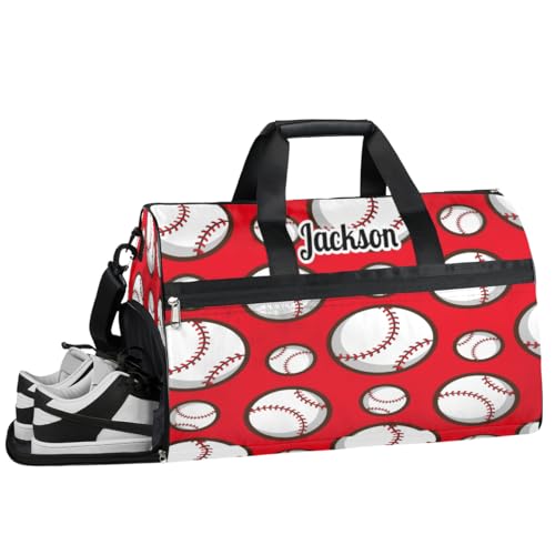 Sport Baseball Personalisierte Turnbeutel für Jungen Männer, Personalisierte Benutzerdefinierte Sport Reise Duffle Bag Kundenspezifische Tanztasche Weekender Übernachtung Tasche, Roter Hintergrund von cfpolar