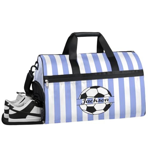 Sport Baseball Personalisierte Turnbeutel für Jungen Männer, Personalisierte Benutzerdefinierte Sport Reise Duffle Bag Kundenspezifische Tanztasche Weekender Übernachtung Tasche, Sport Fußball Blau von cfpolar