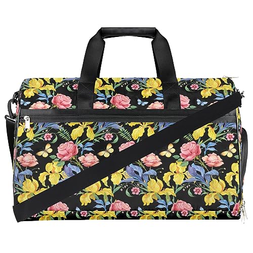 Sport-Turnbeutel, florale Reisetasche mit Nassfach & Schuhfach, wasserdichte Duffle-Tasche, leichte Tragetasche, Fitness-Workout-Tasche für Männer und Frauen, Blume von cfpolar