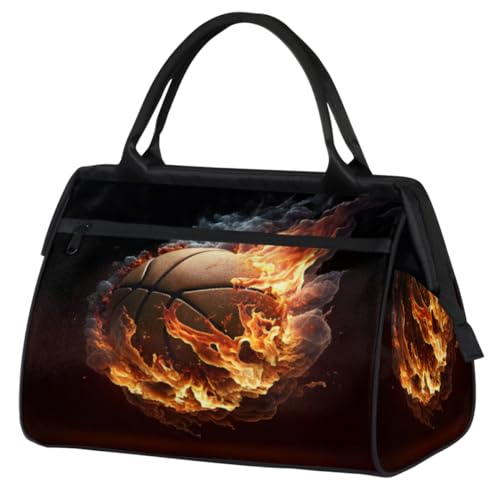 Sports Fire Burning Basketball Gym Bag für Damen Herren, Reise Sport Duffel Bag mit Trolleyhülle, wasserdichte Sport Gym Bag Weekender Übernachtung Tasche Carry On Tote Bag für Reisen Gym Sport, von cfpolar