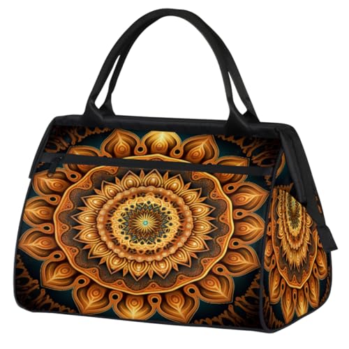 Sporttasche für Damen und Herren, Sporttasche mit Trolley-Hülle, wasserdicht, Motiv: Mandala-Blumen, Orange, Orange Ethnische Mandala Blumen, 15.2*8.3*11.6 in von cfpolar