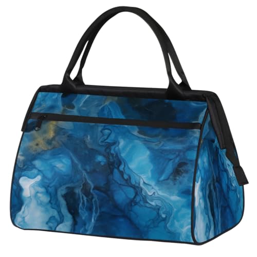 Sporttasche für Damen und Herren, Wasserfarben, blaue Marmor-Textur, Reisetasche, Sporttasche mit Trolleyhülle, wasserdichte Sporttasche, Wochenend-Übernachtungstasche, Tragetasche für Reisen, von cfpolar