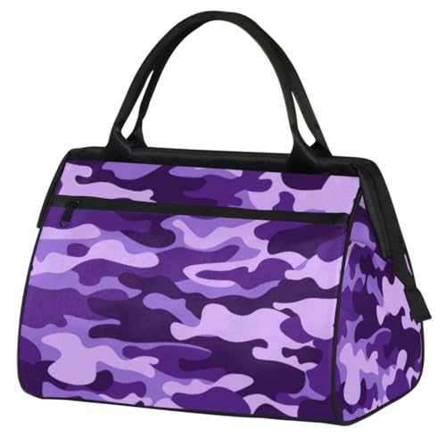 Sporttasche für Damen und Herren, violette und schwarze Camouflage-Turnbeutel, Reise-Sporttasche mit Trolley-Hülle, wasserdichte Sporttasche, Weekender, Übernachtungstasche, Tragetasche für Reisen, von cfpolar