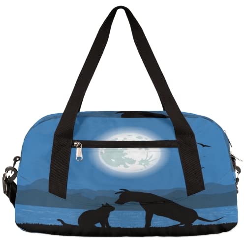 Sporttasche mit Hunde- und Katzen-Silhouette, Vollmond, für Mädchen, Tanztasche, leicht, wasserabweisend, faltbar, Sport, Turnbeutel, Wochenende, Übernachtung, Übernachtung, Handgepäck, Reisetasche von cfpolar