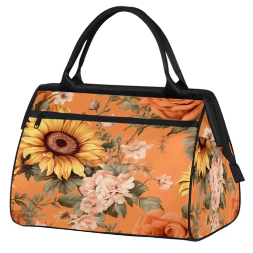 Sporttasche mit Sonnenblumen-Rosen, Blumen, Blättern, für Damen und Herren, Reise-Sporttasche mit Trolleyhülle, wasserdicht, für Reisen, Fitnessstudio, Sport, Sonnenblume Rosen Blumen Blätter, von cfpolar