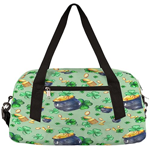 St Patrick Day Kleeblatt Münze Kinder Duffle Bag Mädchen Tanztasche Leicht Wasserabweisend Faltbar Sport Gym Bag Weekender Übernachtung Übernachtung Handgepäck Reisetasche für Jungen Mädchen von cfpolar