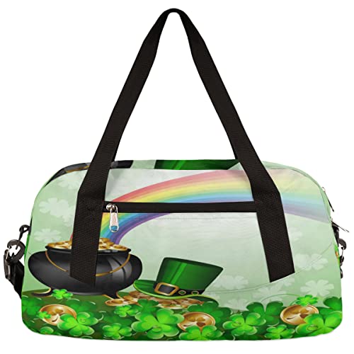 St. Patrick's Day Rainbow Coin Clover Kinder Duffle Bag Mädchen Tanztasche Leicht Wasserabweisend Faltbar Sport Gym Bag Weekender Übernachtung Übernachtung Handgepäck Reisetasche für Jungen Mädchen von cfpolar