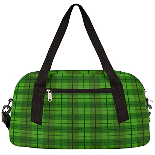 St. Patrick's Day grüne Karomuster Kinder Duffle Bag Mädchen Tanztasche Leicht Wasserabweisend Faltbar Sport Gym Bag Weekender Übernachtung Übernachtung Handgepäck Reisetasche für Jungen Mädchen von cfpolar