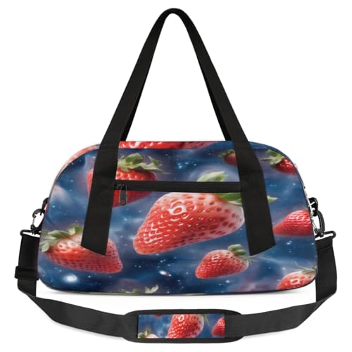 Strawberry Outer Space Kinder-Duffle-Tasche, leicht, wasserabweisend, faltbar, Sporttasche, Wochenender, Übernachtung, Handgepäcktasche für Schule, Praxis, Reisen, Jungen und Mädchen, Mehrfarbig von cfpolar