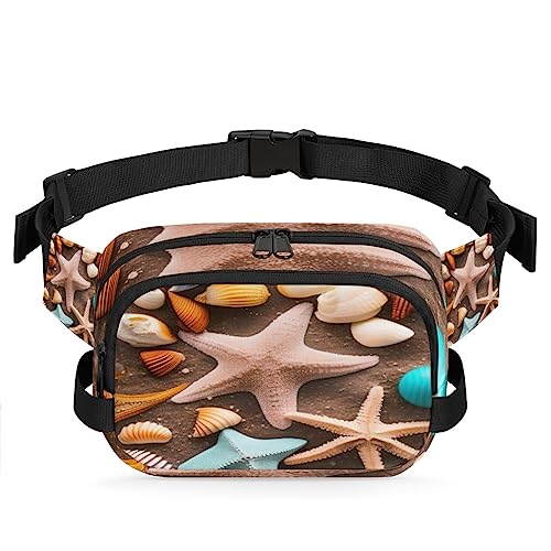 Summer Seestern Muschel Conch Bauchtasche für Männer Frauen, wasserdichte Reise Quadratische Hüfttasche Pack, Crossbody Brustgurt Bauchschlinge Schultertasche Geldbörse für Wandern Radfahren Laufen von cfpolar